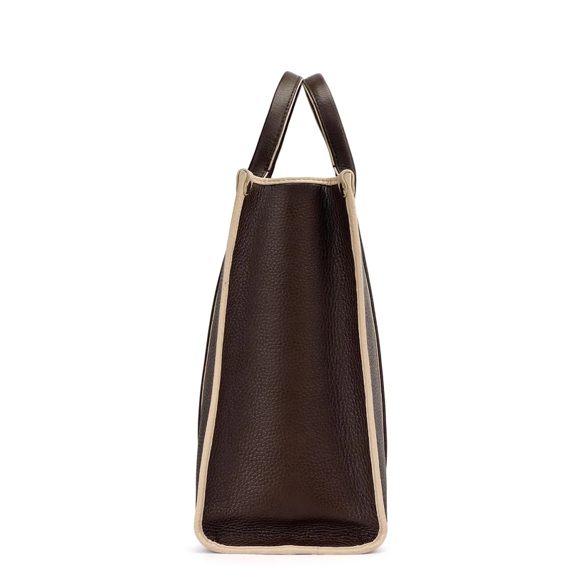 Da Milano Chocolate Medium Wax Leather Book Tote - Chocolate for Women | Best Price UAE